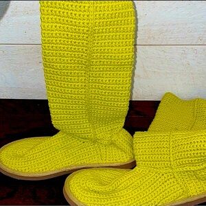 Livs 2pc Women's Boho Chartreuse Crochet Boot & Bag 9
